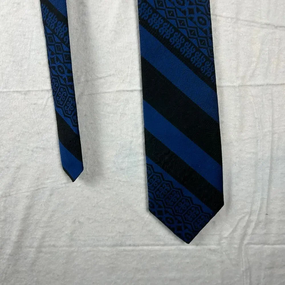 Vintage Ernst San Francisco Silk Tie – Cobalt Blue & Black Geometric Pattern